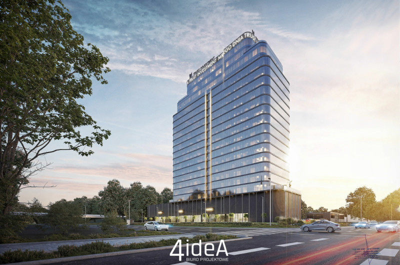 widok na wieżowiec z perspektywy pieszego