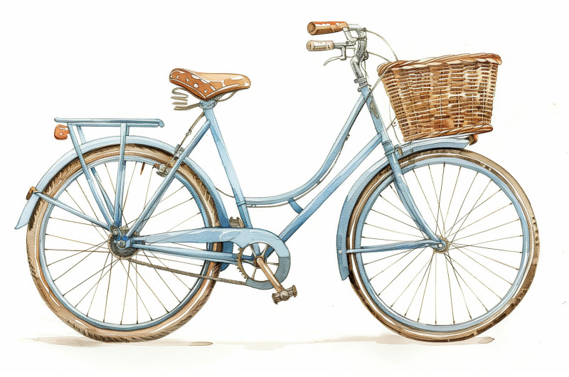 rysunek roweru miejskiego w koszykiem na kierownicy